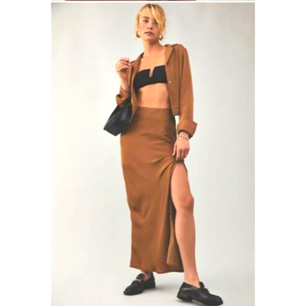 Free People Set Victoria Silky Coppery Skirt And Top Set NWT 8